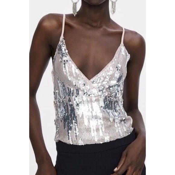 Zara Tops - ZARA Sequin Crop Top L NWT